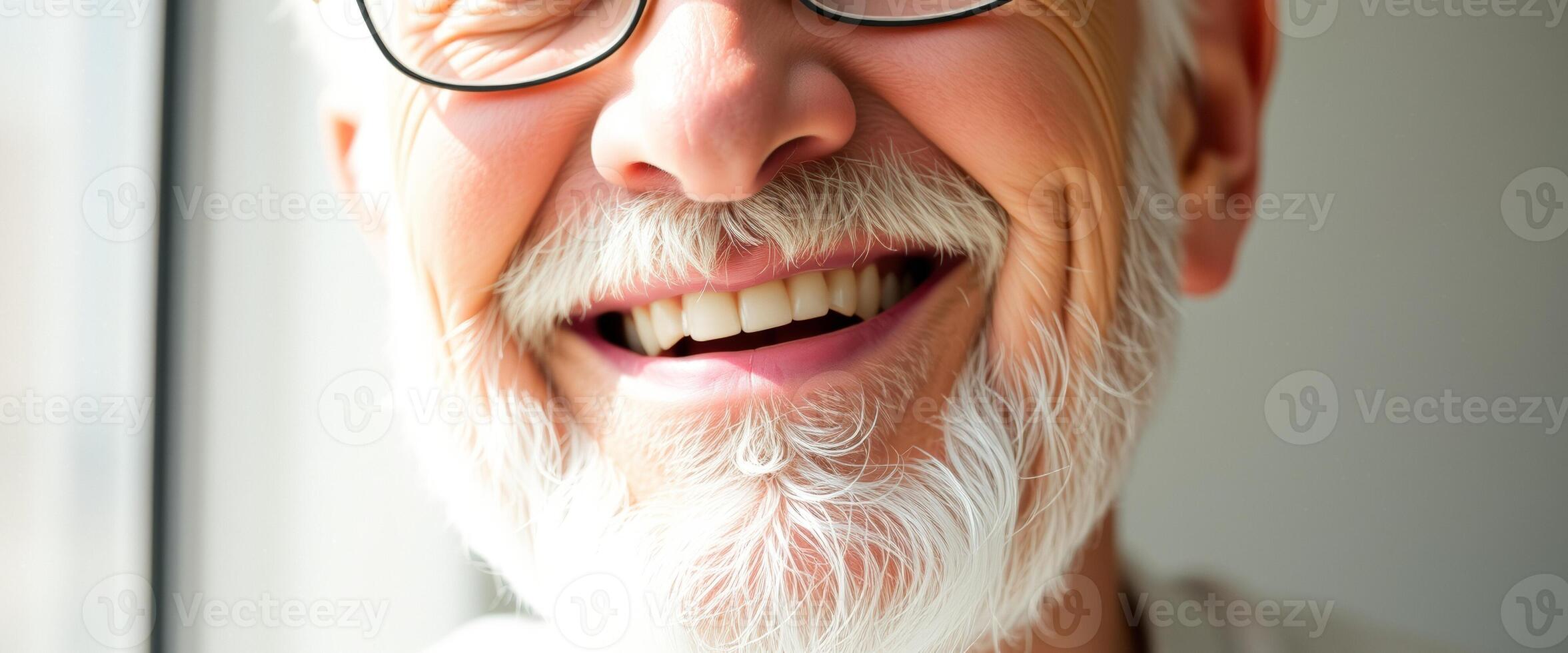 Close-up of a smiling senior man with a white beard photo