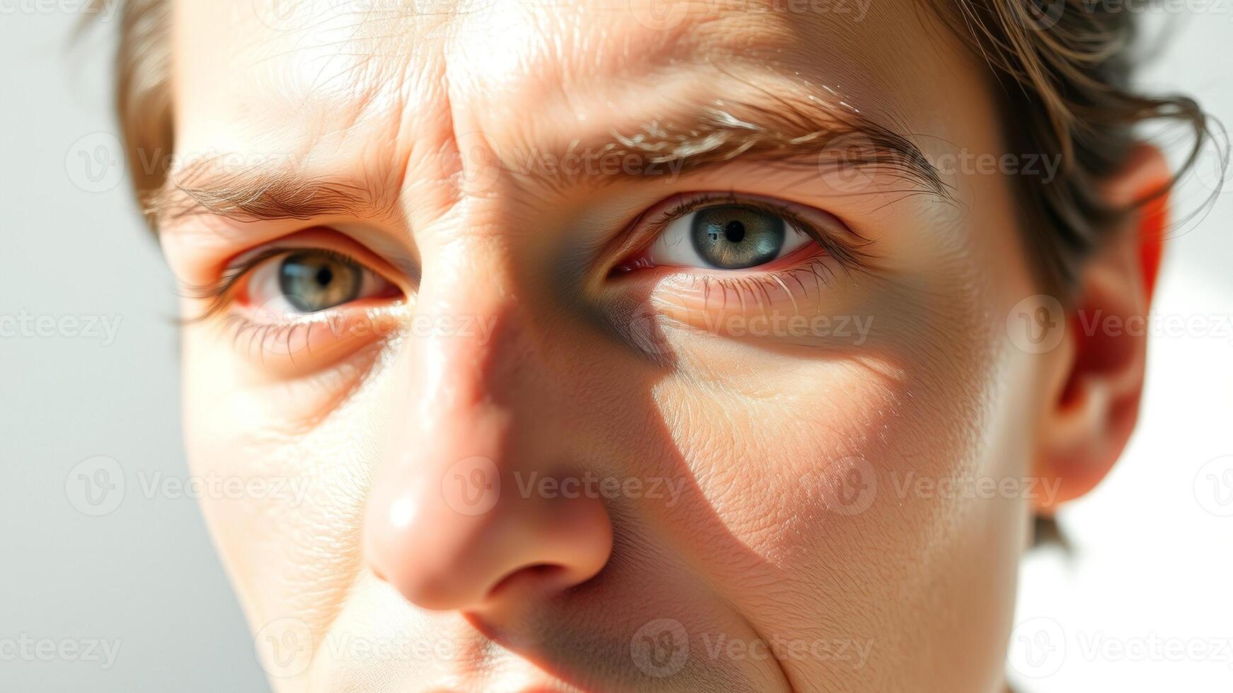 Close-up of a man's eye with sunlight reflecting on his skin photo