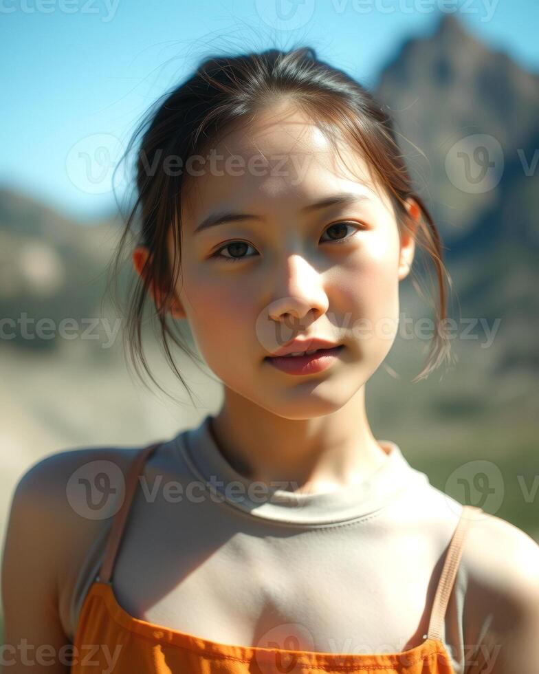 Close-up Portrait of a Young Woman with Beautiful Eyes photo