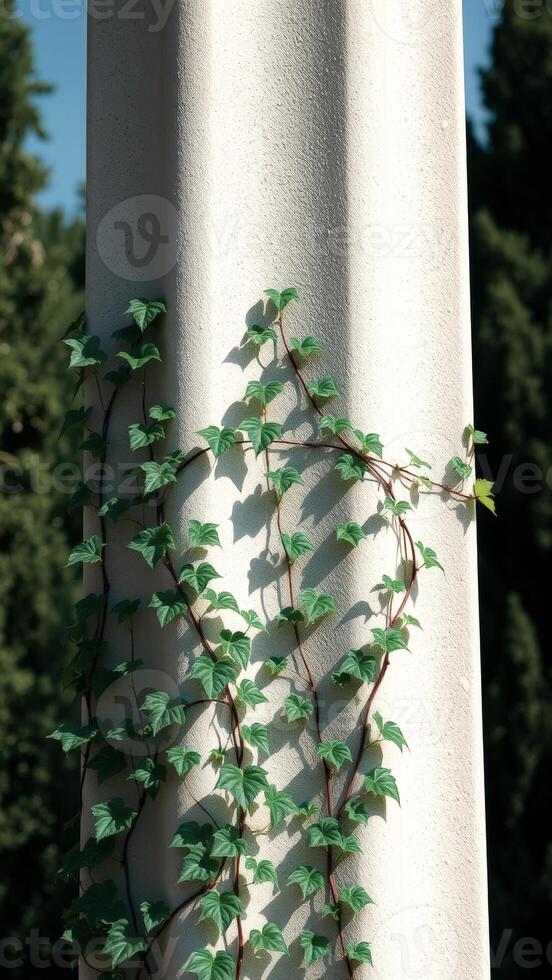 Green Vine Growing Up White Pillar photo