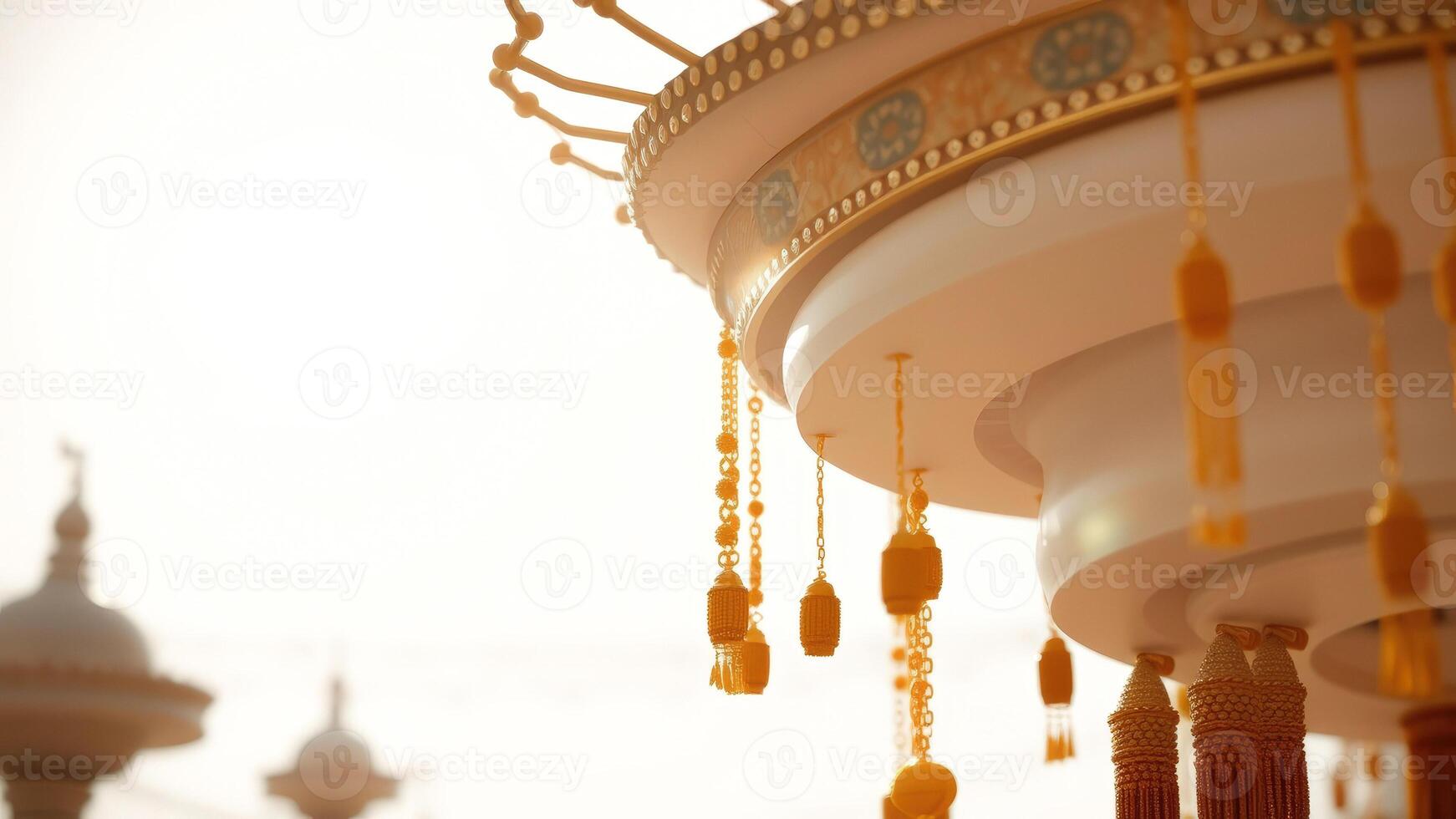 Golden Tassels Hanging from a White Ceiling photo