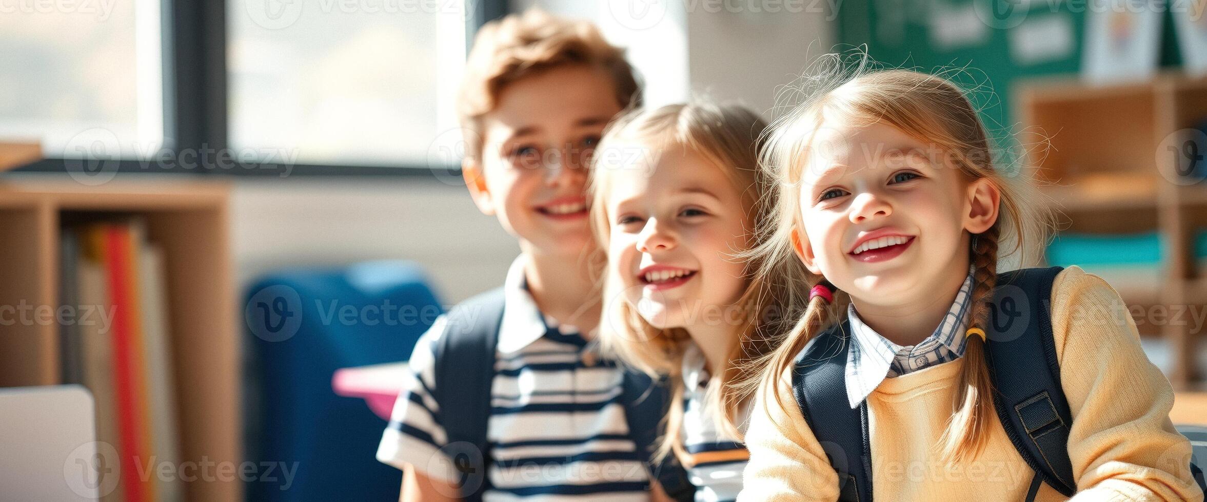 Happy Children Smiling in Classroom photo