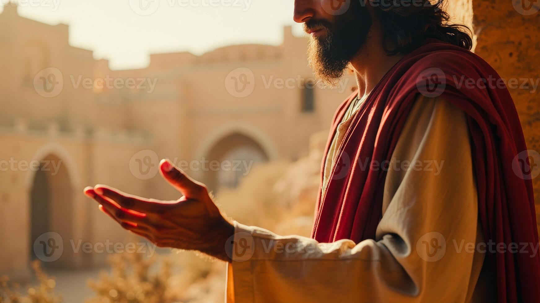 Man in a Red Robe with Outstretched Hand photo