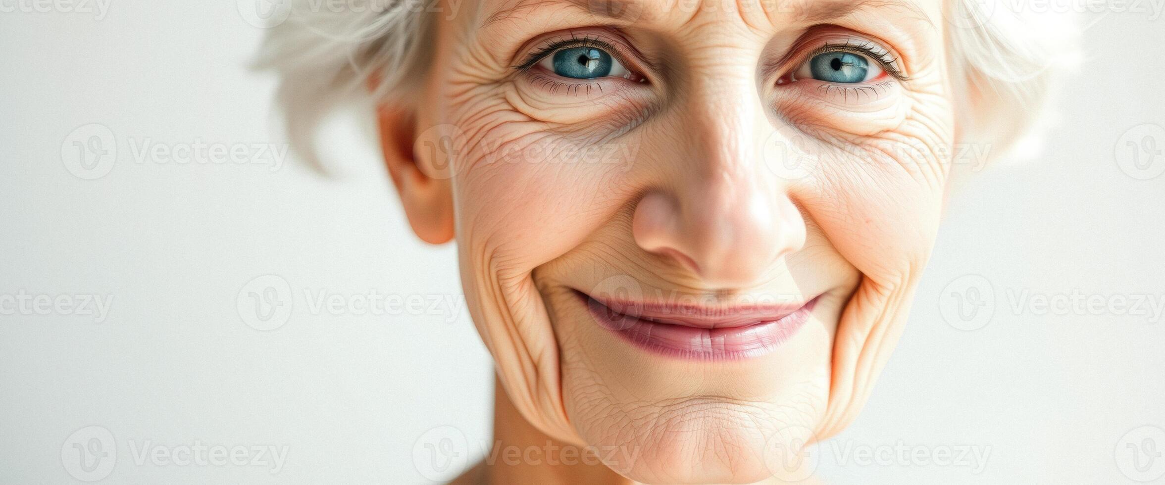Close-up portrait of an elderly woman smiling photo