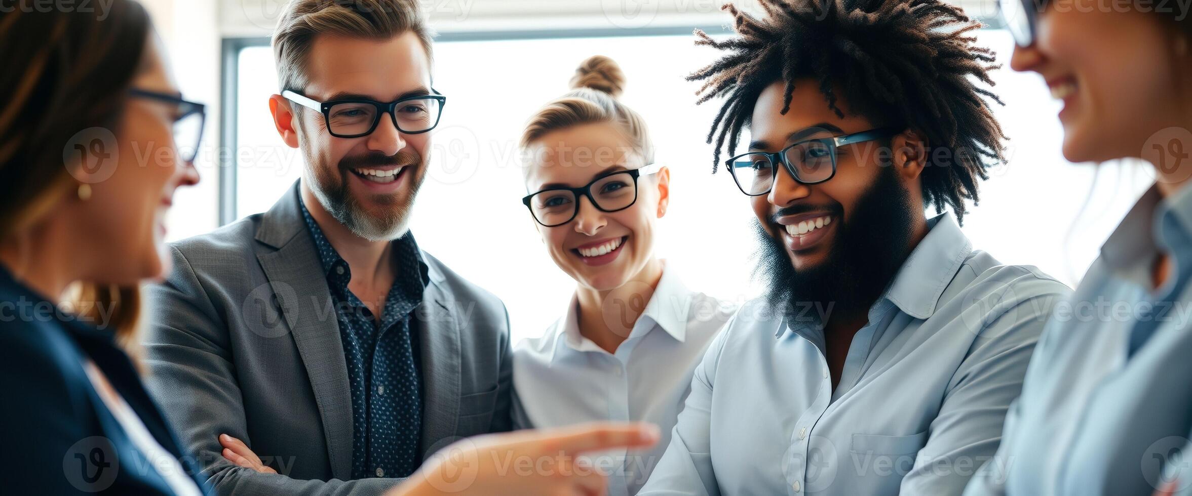 Diverse team of coworkers collaborating on a project photo