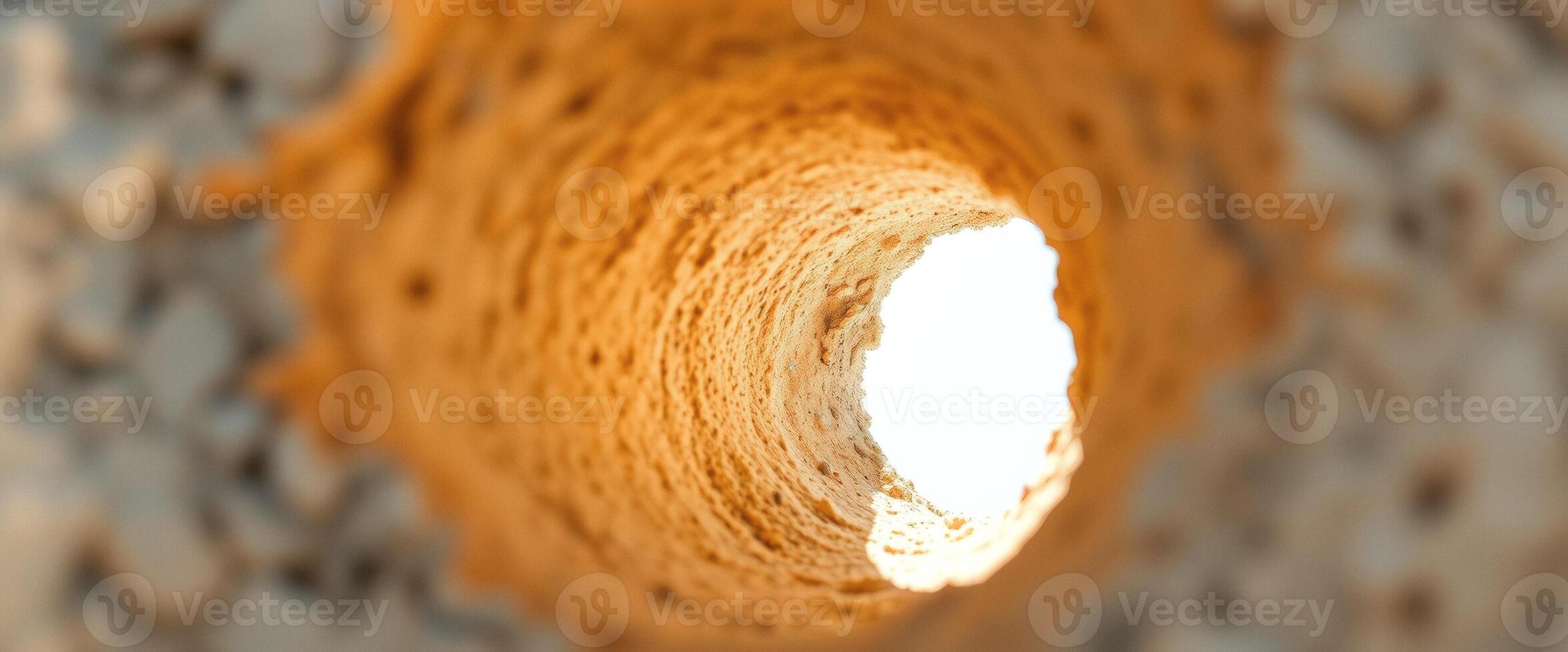 Close-up of a hole in a wall, revealing a bright light photo