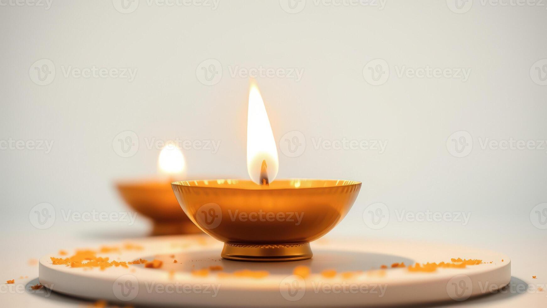 Golden Diwali Diya with Flame photo