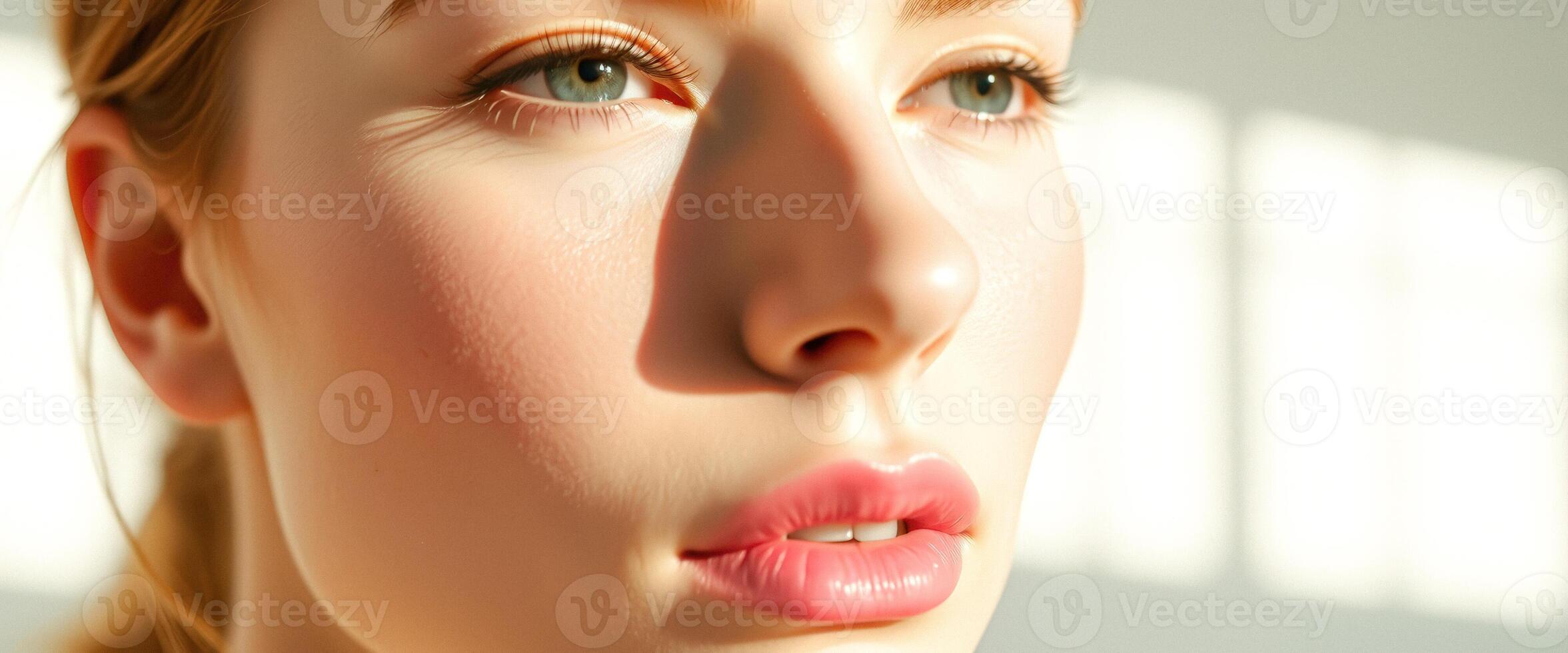 Close-up of a woman's face with soft, natural light photo