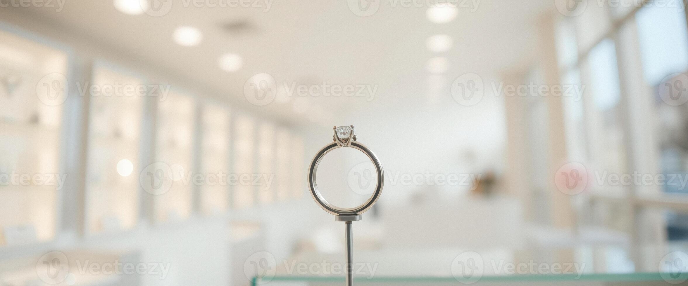 Diamond Engagement Ring on Display in Jewelry Store photo
