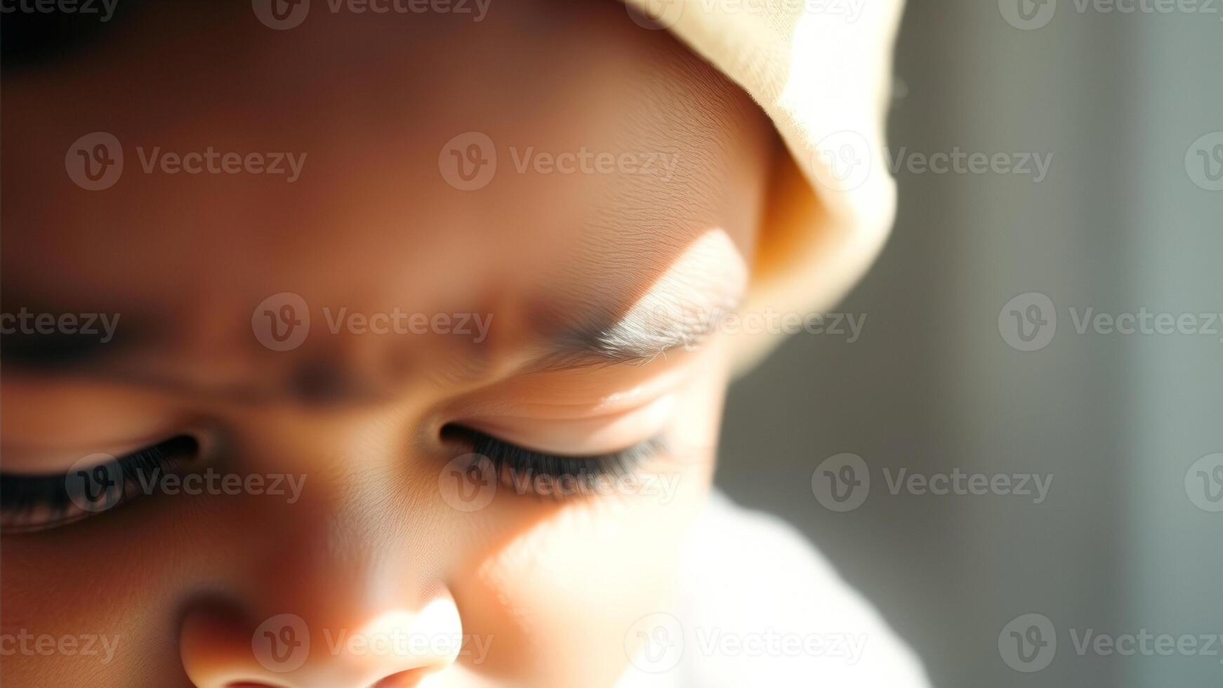 Close up of a young girl's face with soft lighting photo