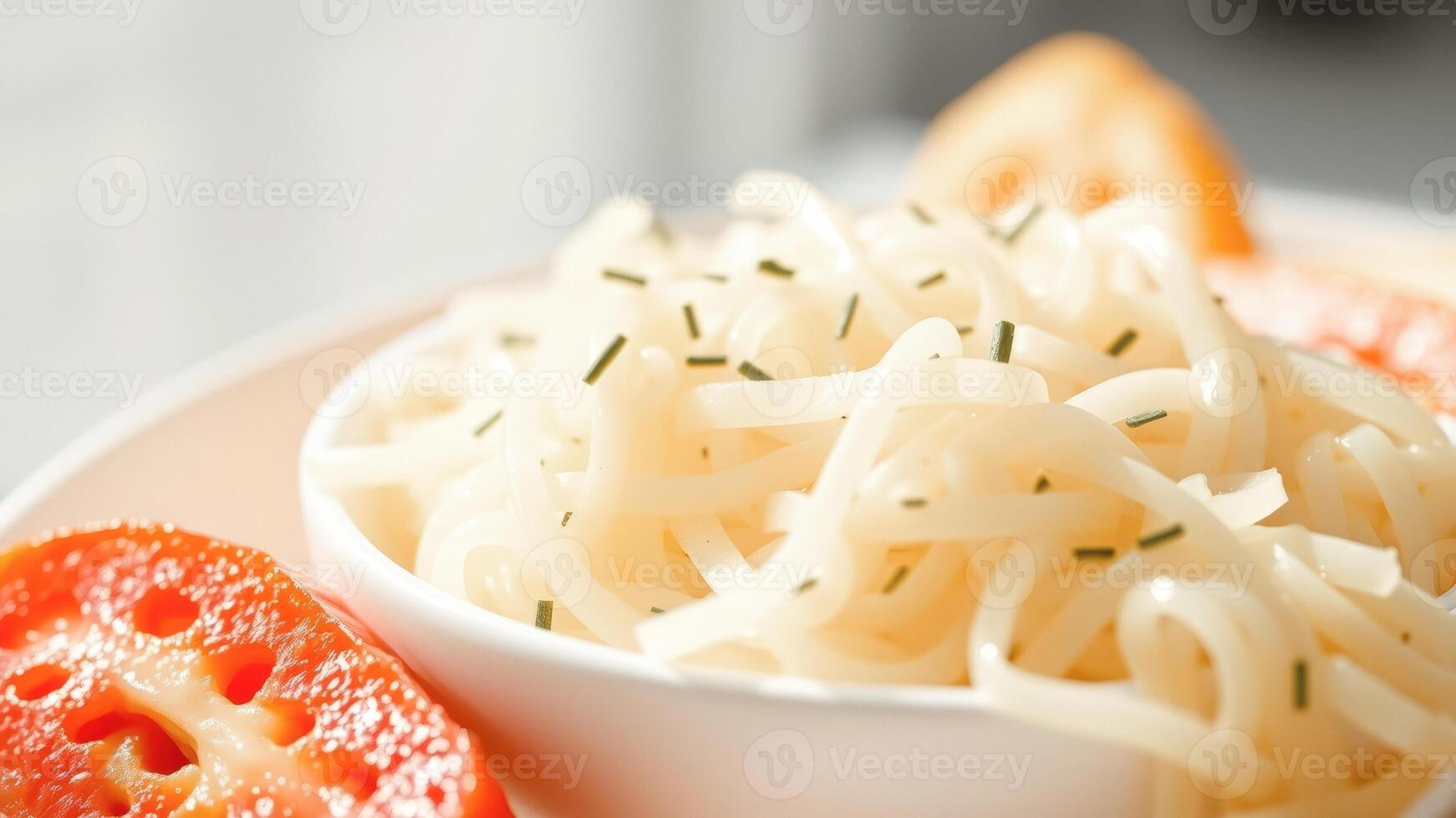 Close-Up of Noodles with Chives photo