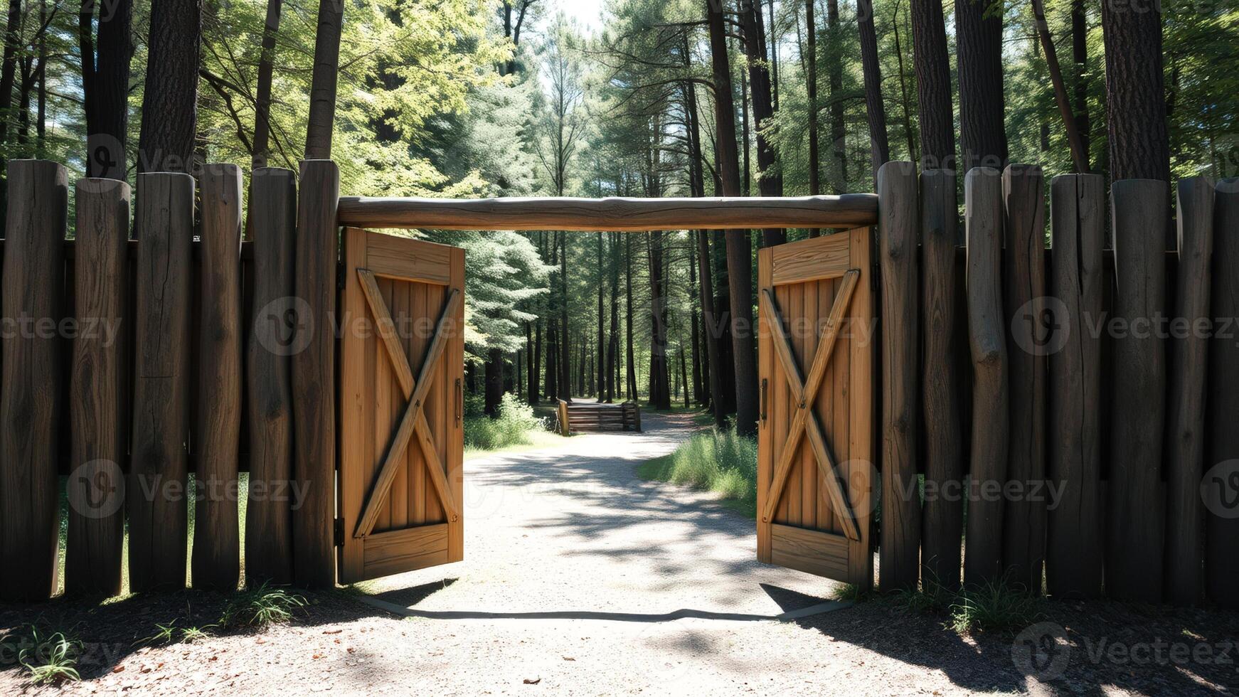 Wooden Gate Leading into a Forest photo