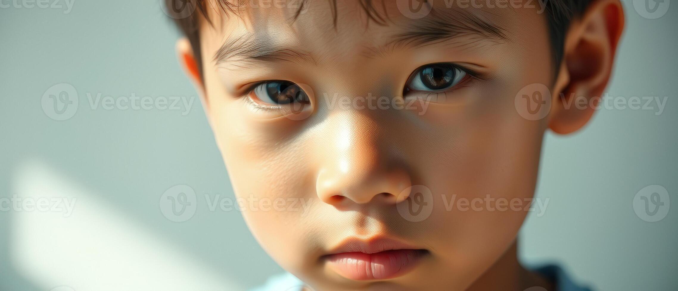 Close-up portrait of a young boy looking directly at the camera photo