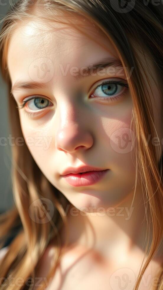 Young Woman with Blonde Hair and Blue Eyes photo
