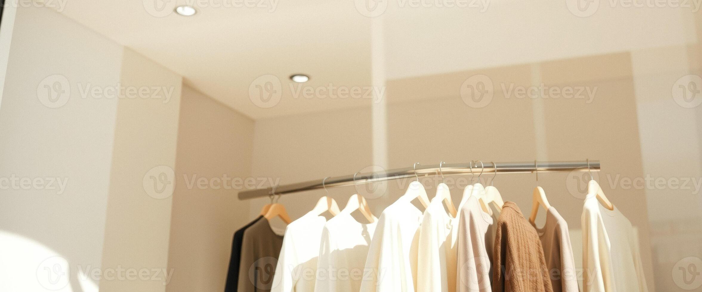 Beige Clothing Hanging on a Rack in a Store photo