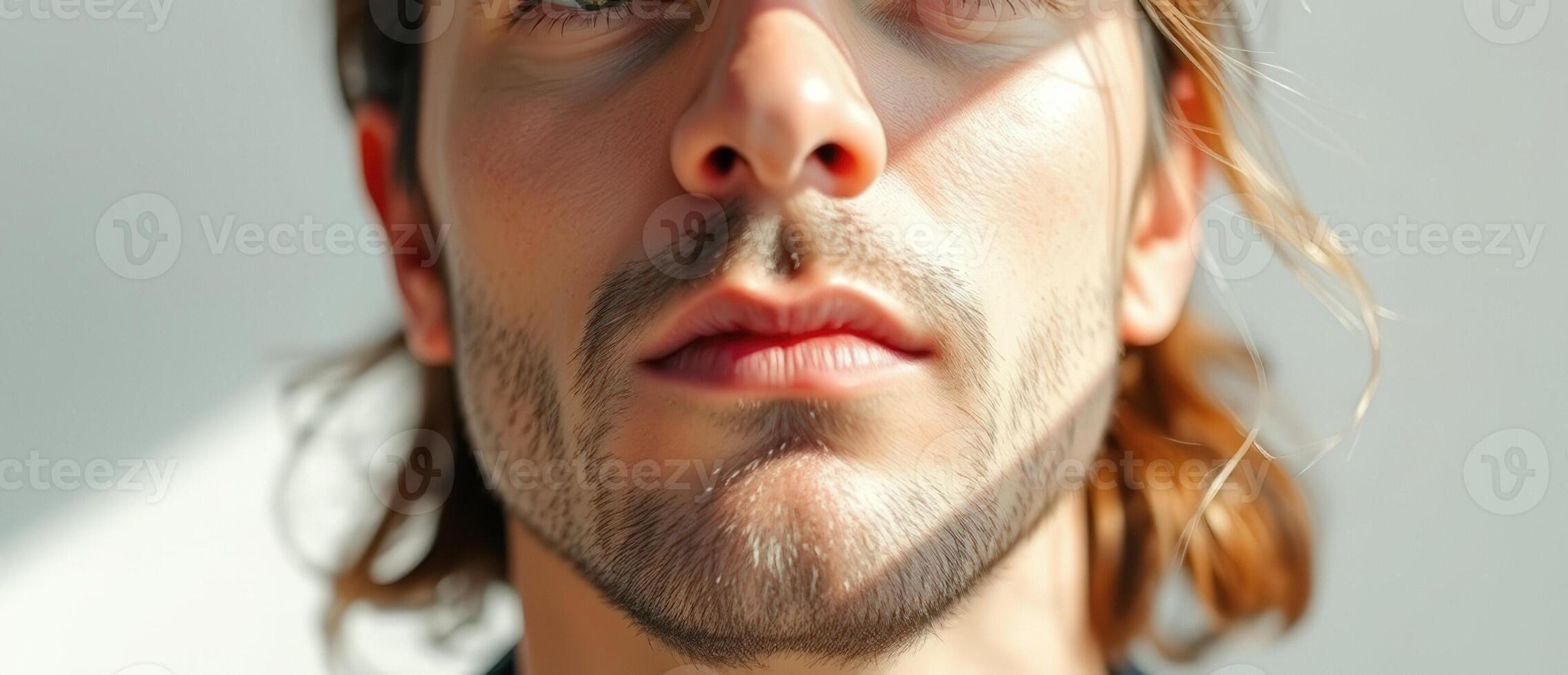 Close up of man's face with sunlight on his skin photo