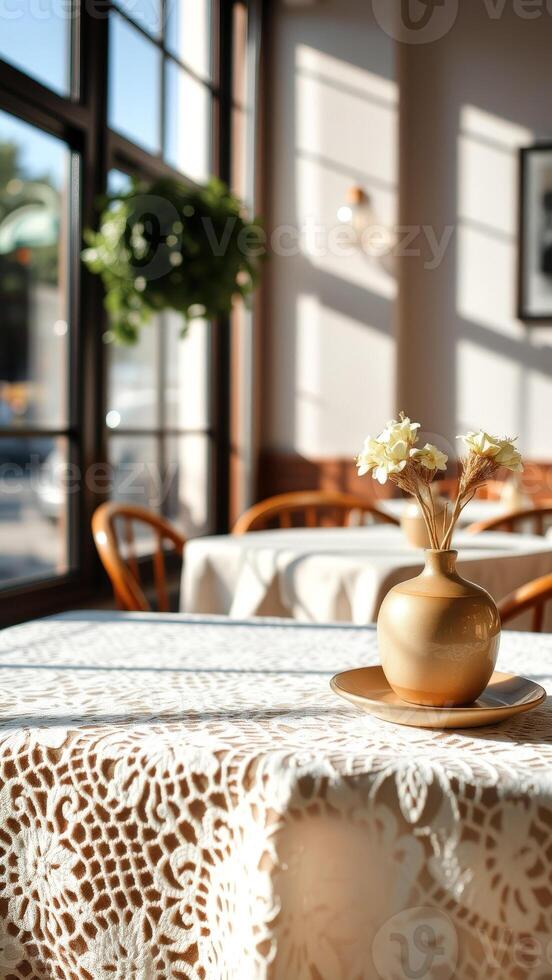 Beige Vase with Dried Flowers on a Table photo