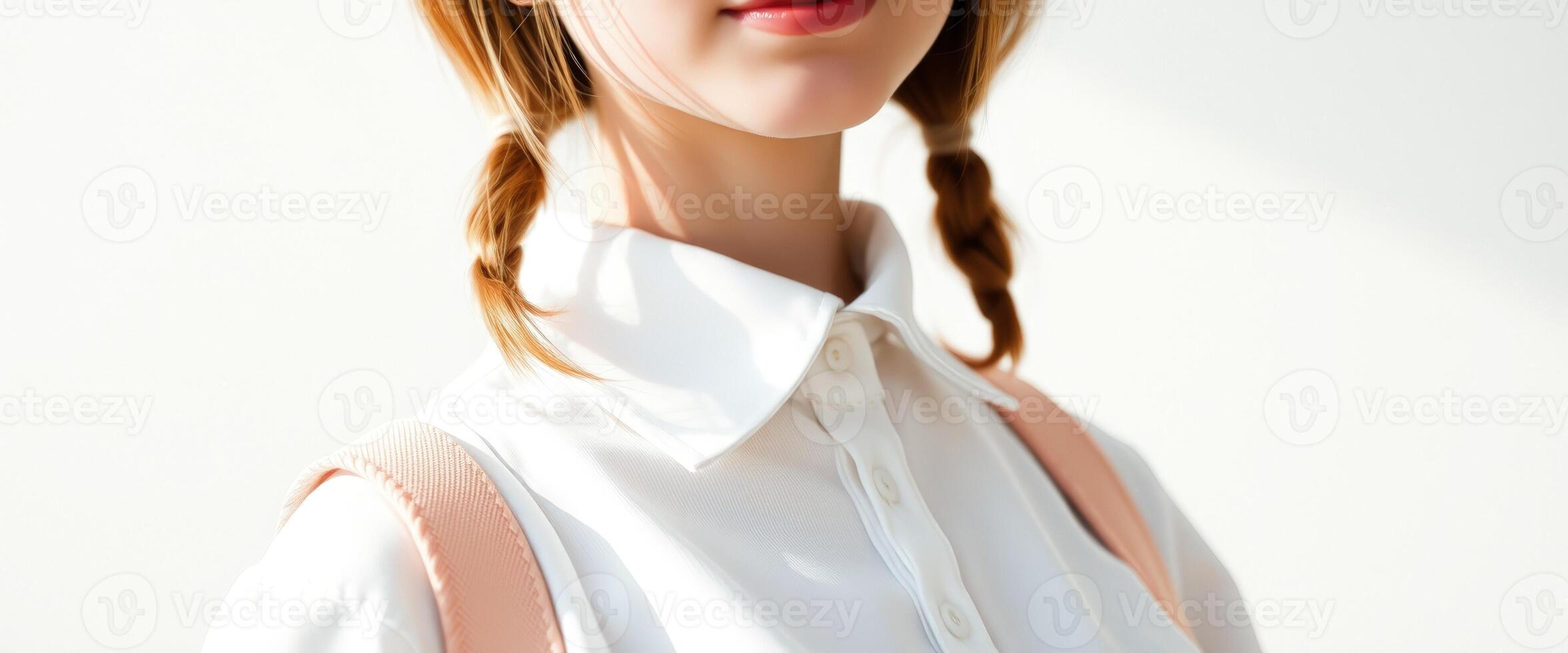 Close Up of a Woman in a White Shirt and Braids photo