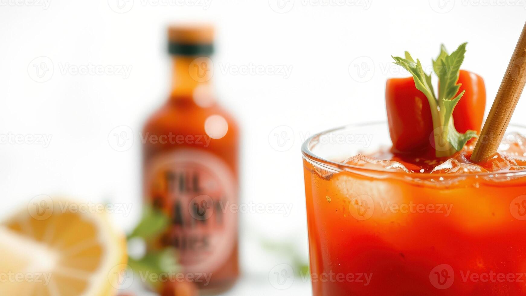 Close up of a bloody mary with a celery stalk and a straw photo
