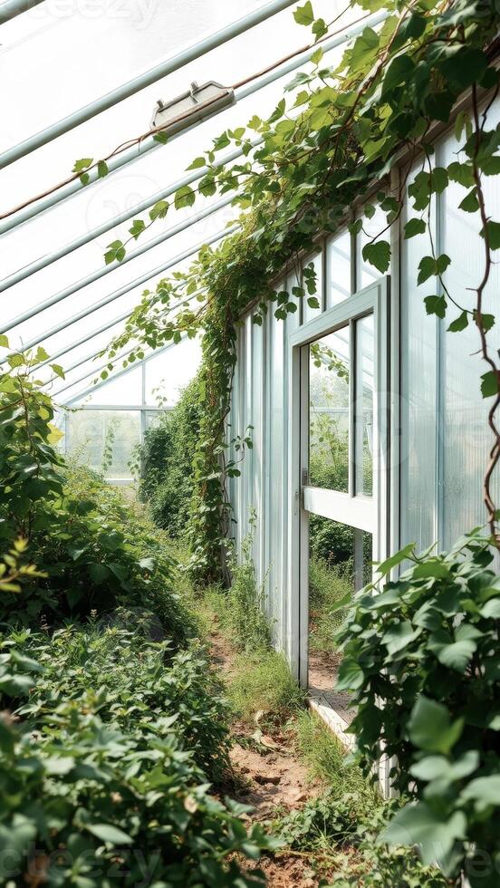 Overgrown Greenhouse Pathway photo