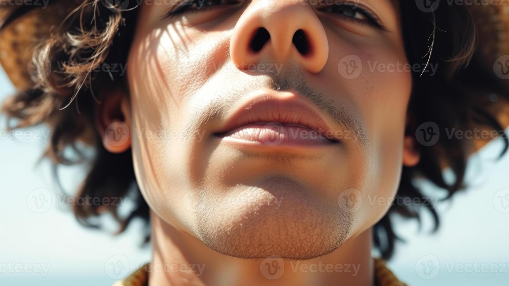 Close-up of a man's face with sun-kissed skin photo