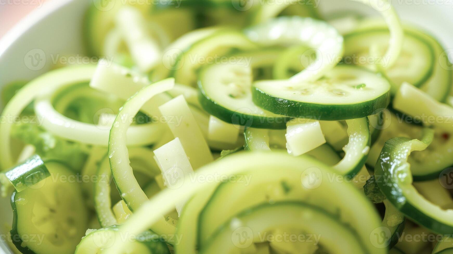 Close up of sliced cucumbers in a bowl photo