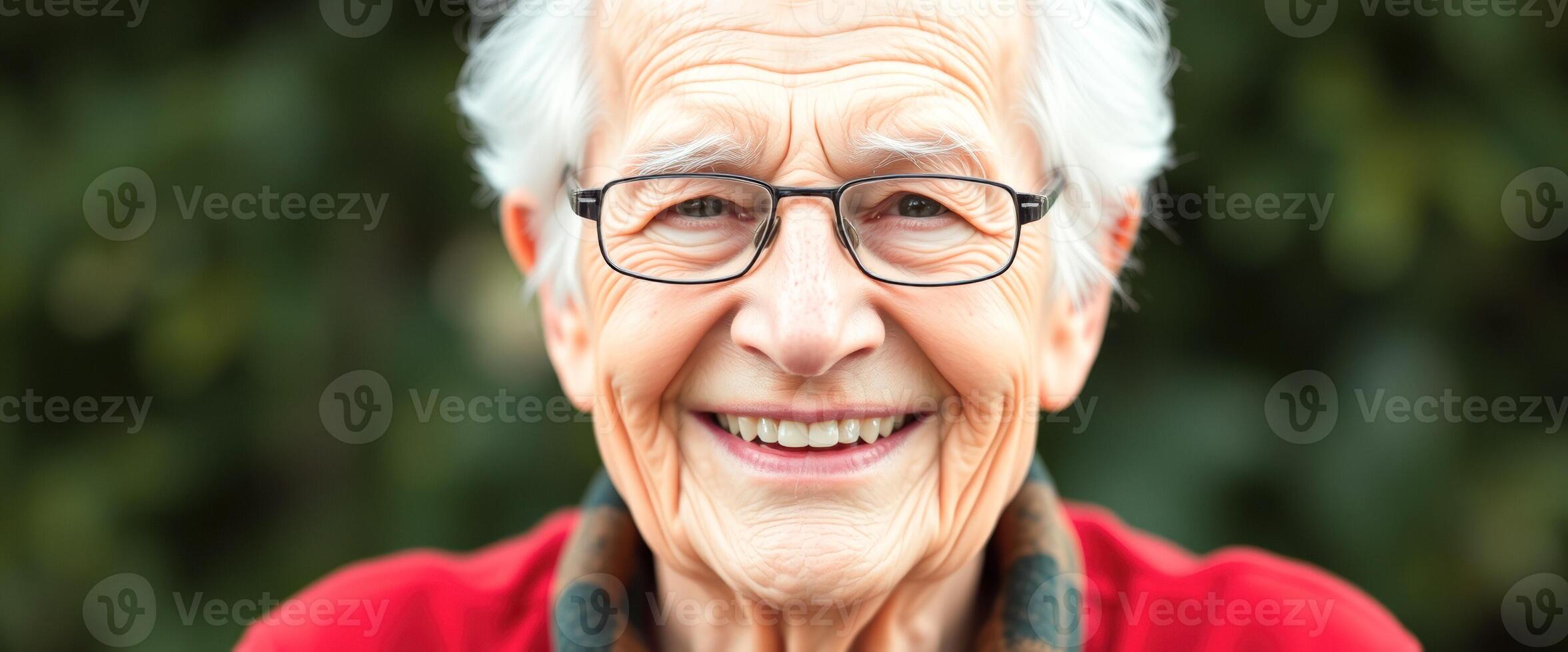 Senior Woman Smiles Joyfully with a Green Background photo