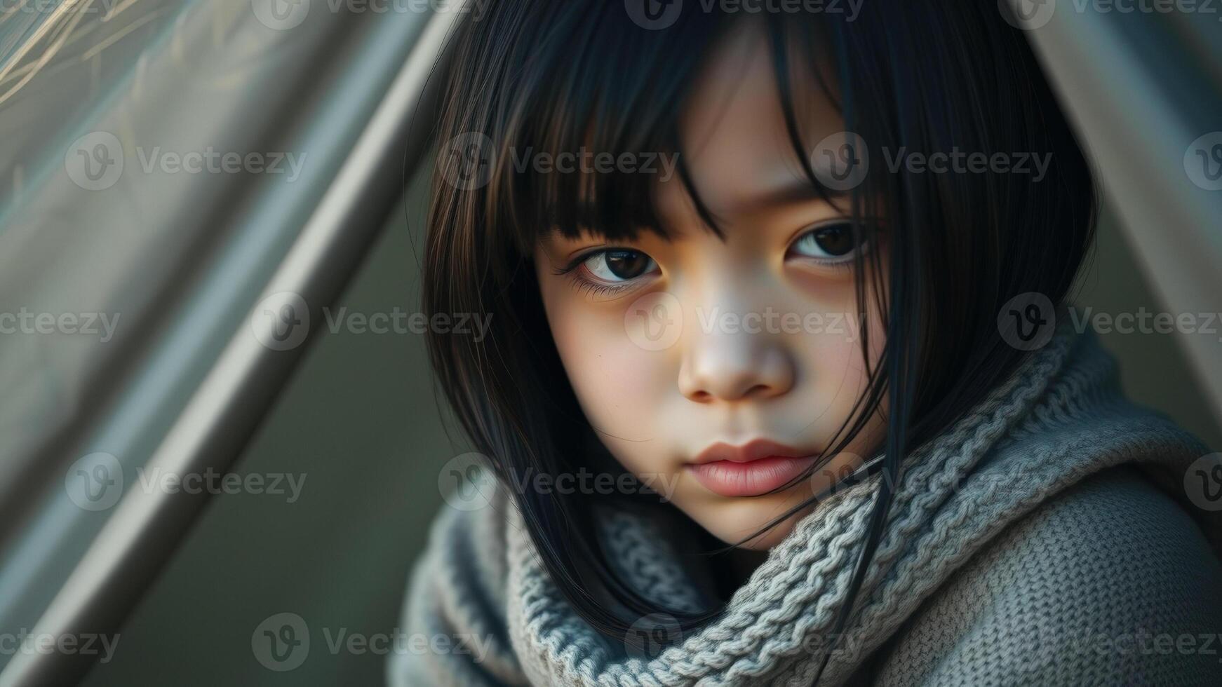 Close-up Portrait of a Young Girl with Intriguing Eyes photo