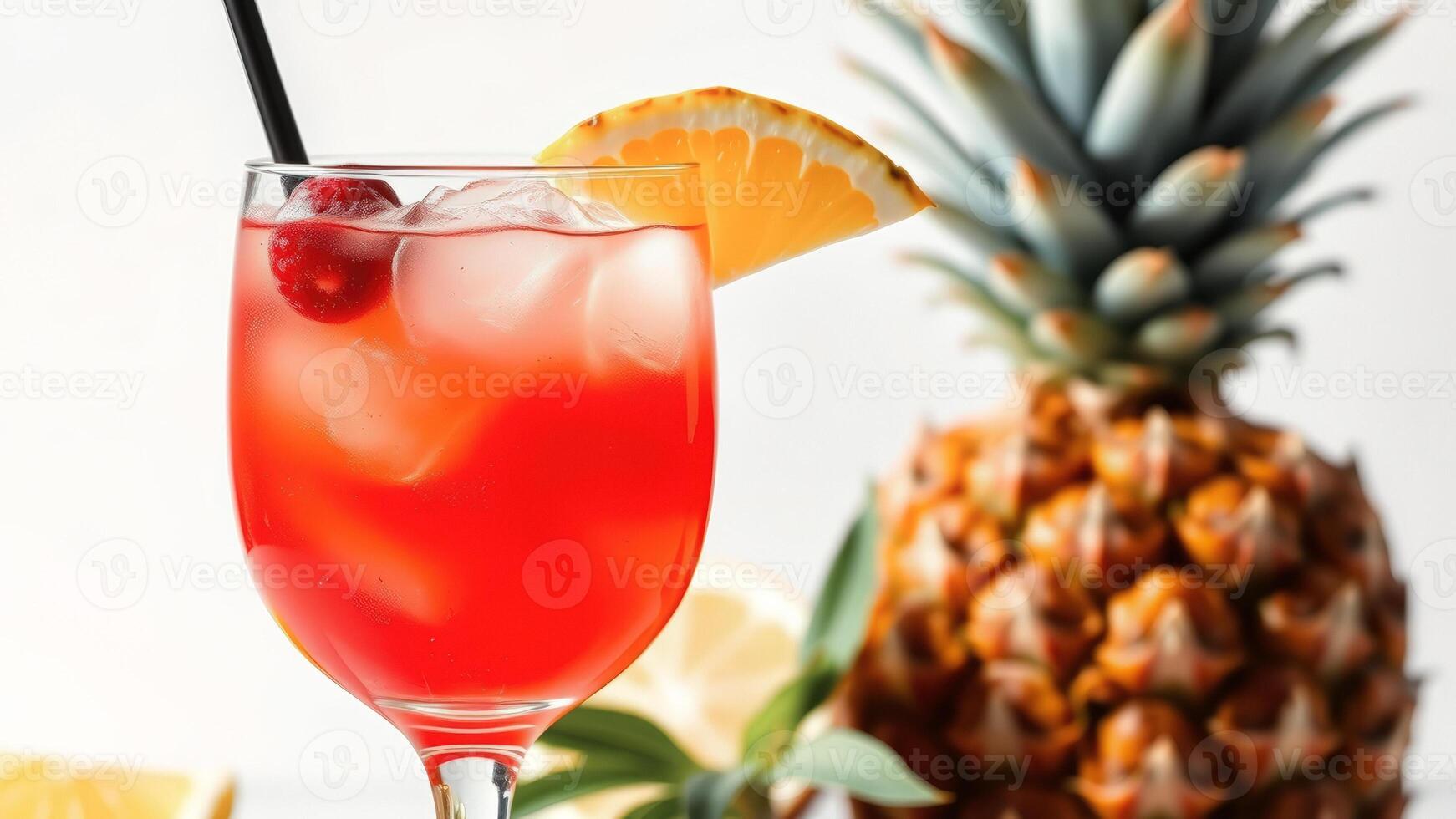 Refreshing Red Cocktail with Cherry and Orange Slice photo