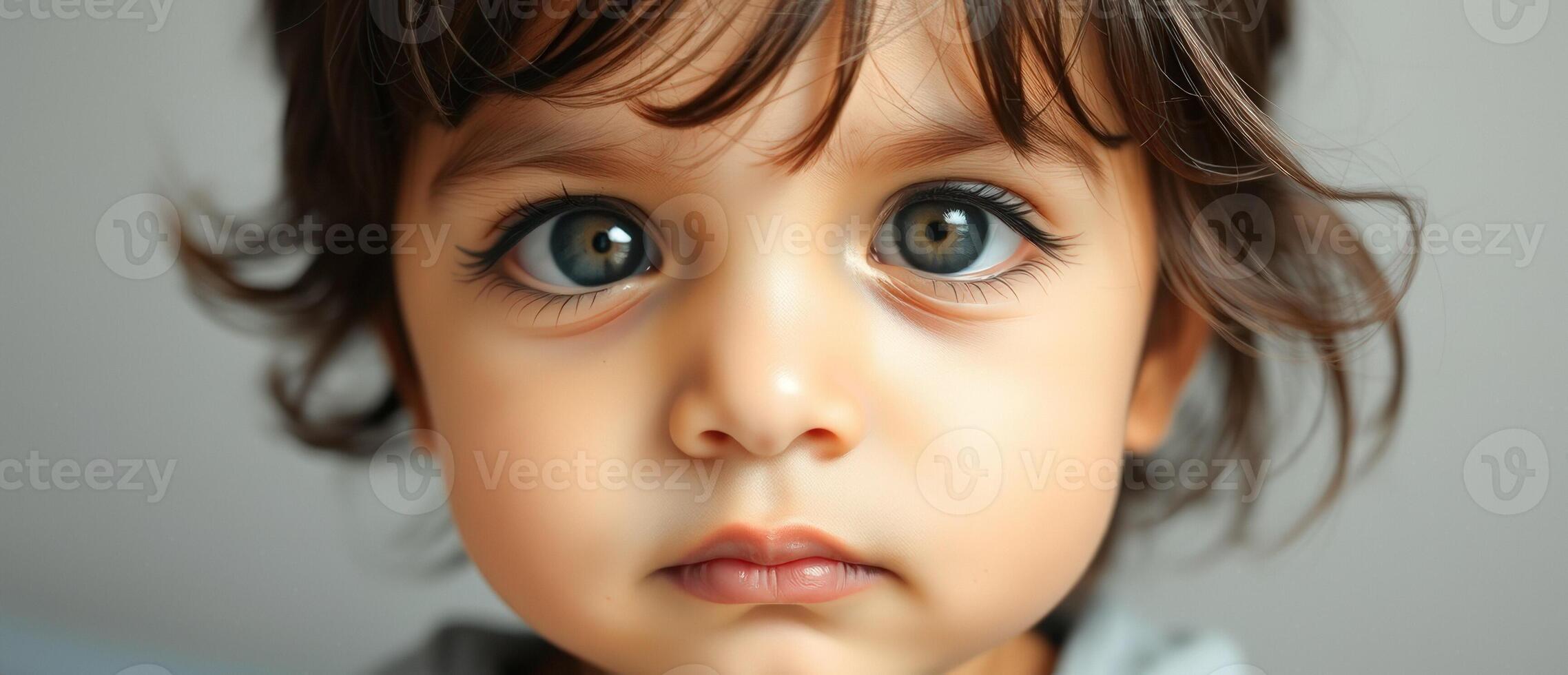 Close Up of a Baby's Face with Large, Beautiful Eyes photo
