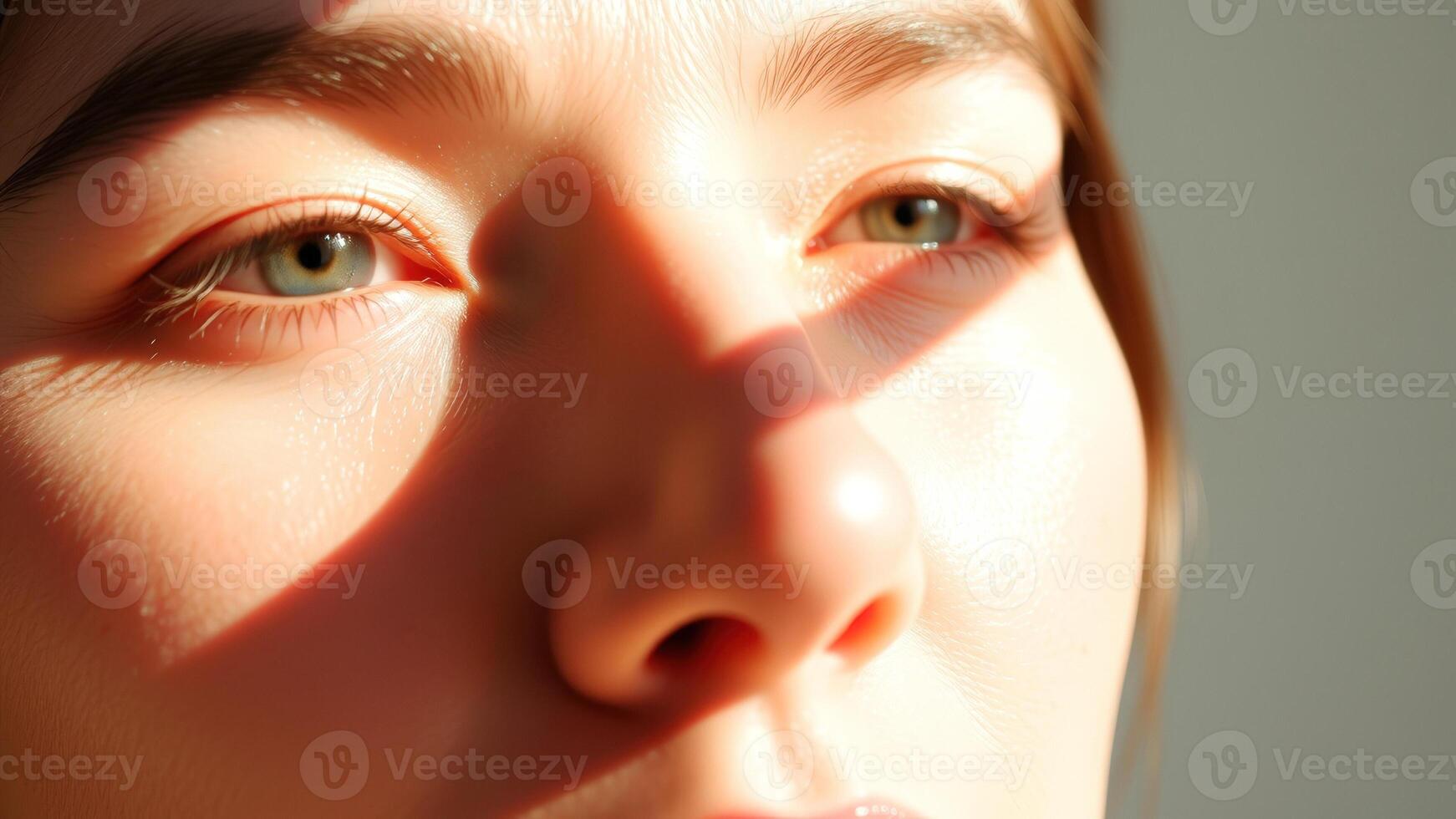 Close-up of a woman's eye with sunlight shining through photo