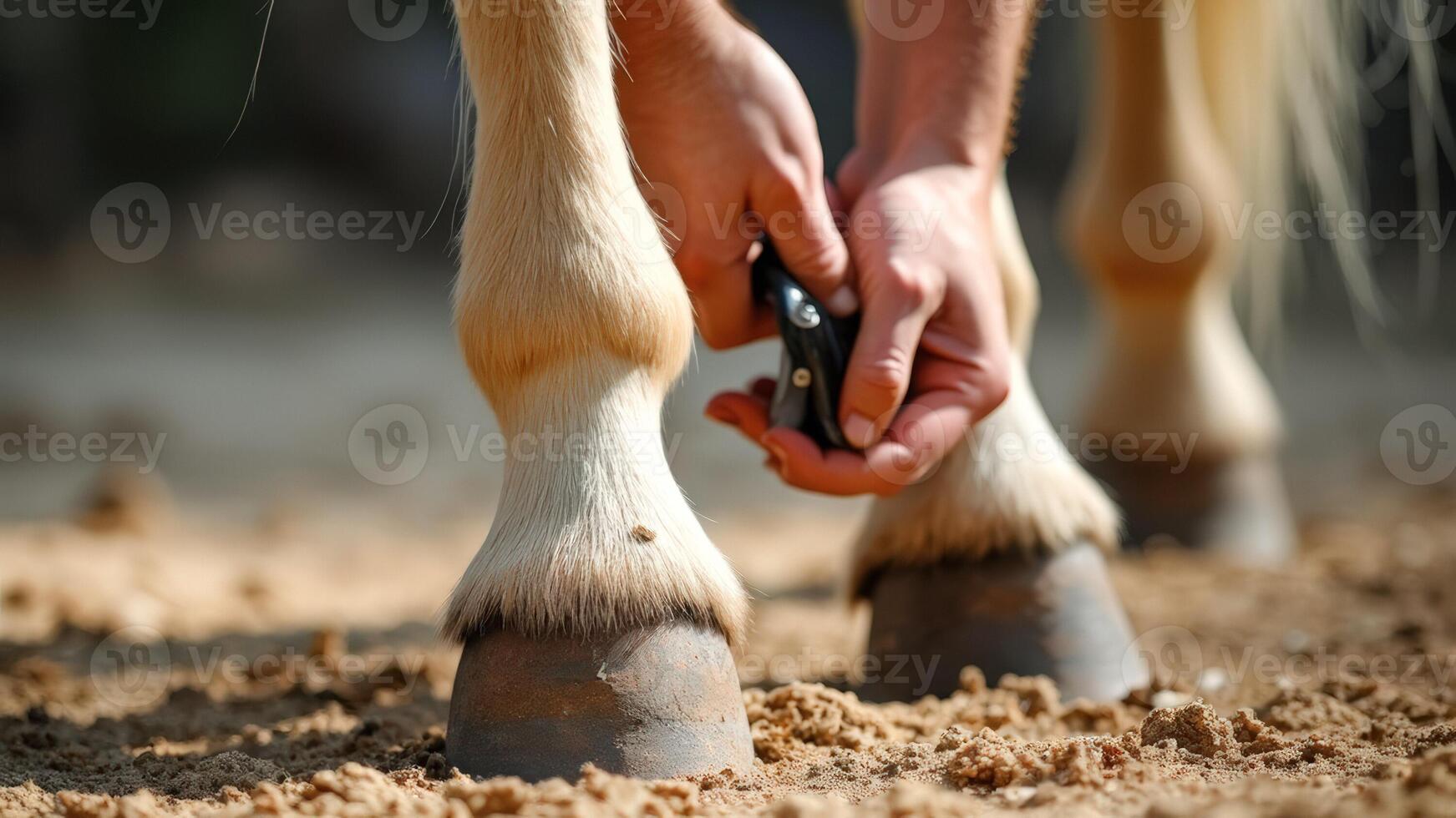 Close-up of a Horse's Hooves Being Trimmed photo