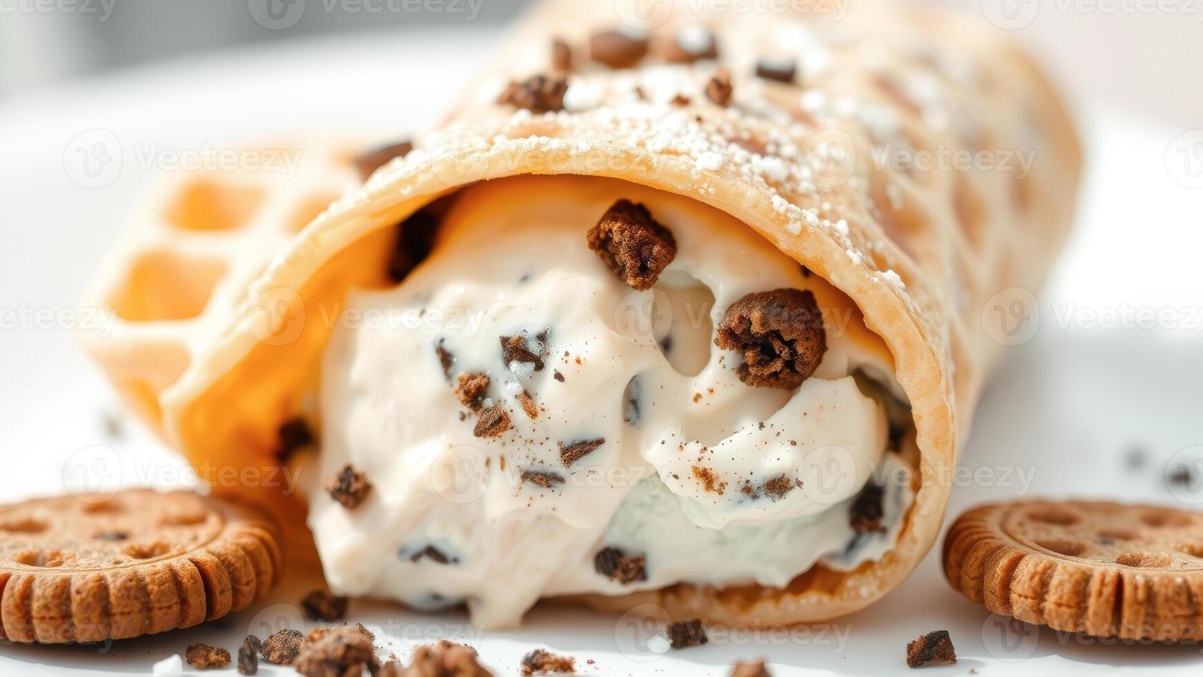 Close Up of Crepe with Ice Cream and Chocolate Chips photo