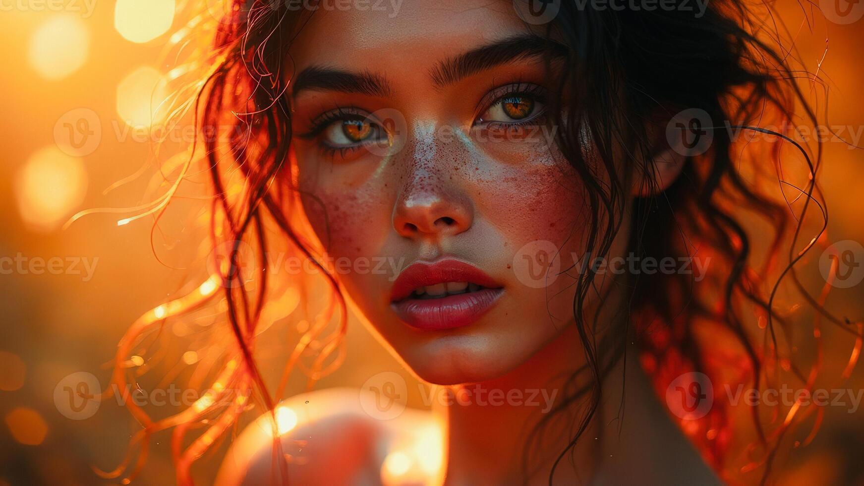 Closeup Portrait of a Young Woman with Golden Eyes photo
