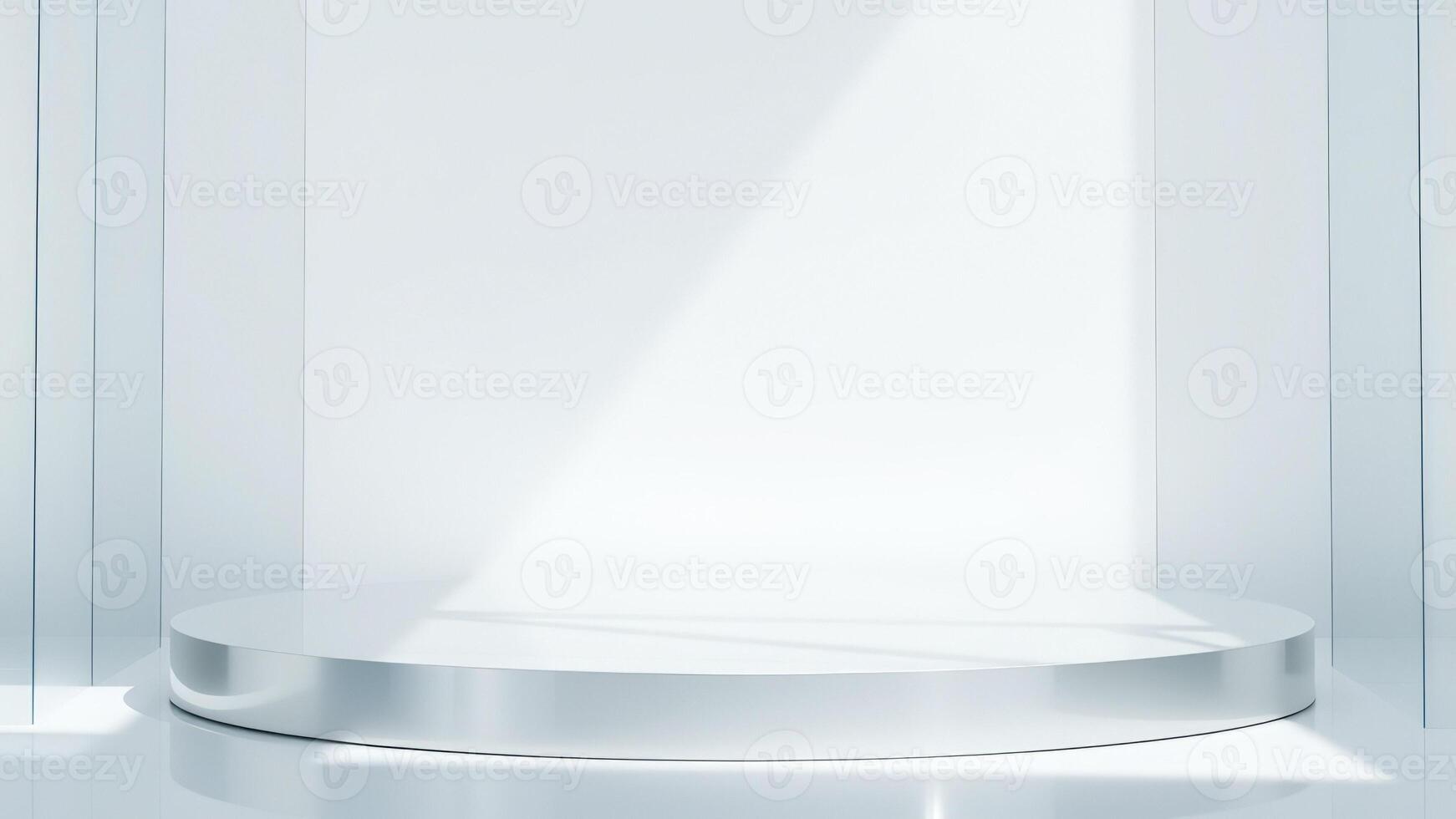 Minimalist White and Silver Podium with Sunlit Reflections photo