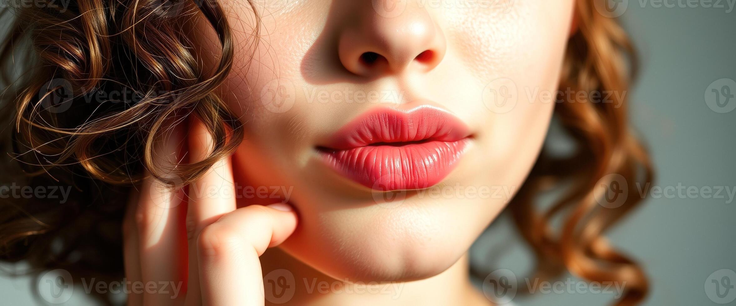 Close-up of a Woman's Lips with Red Lipstick photo