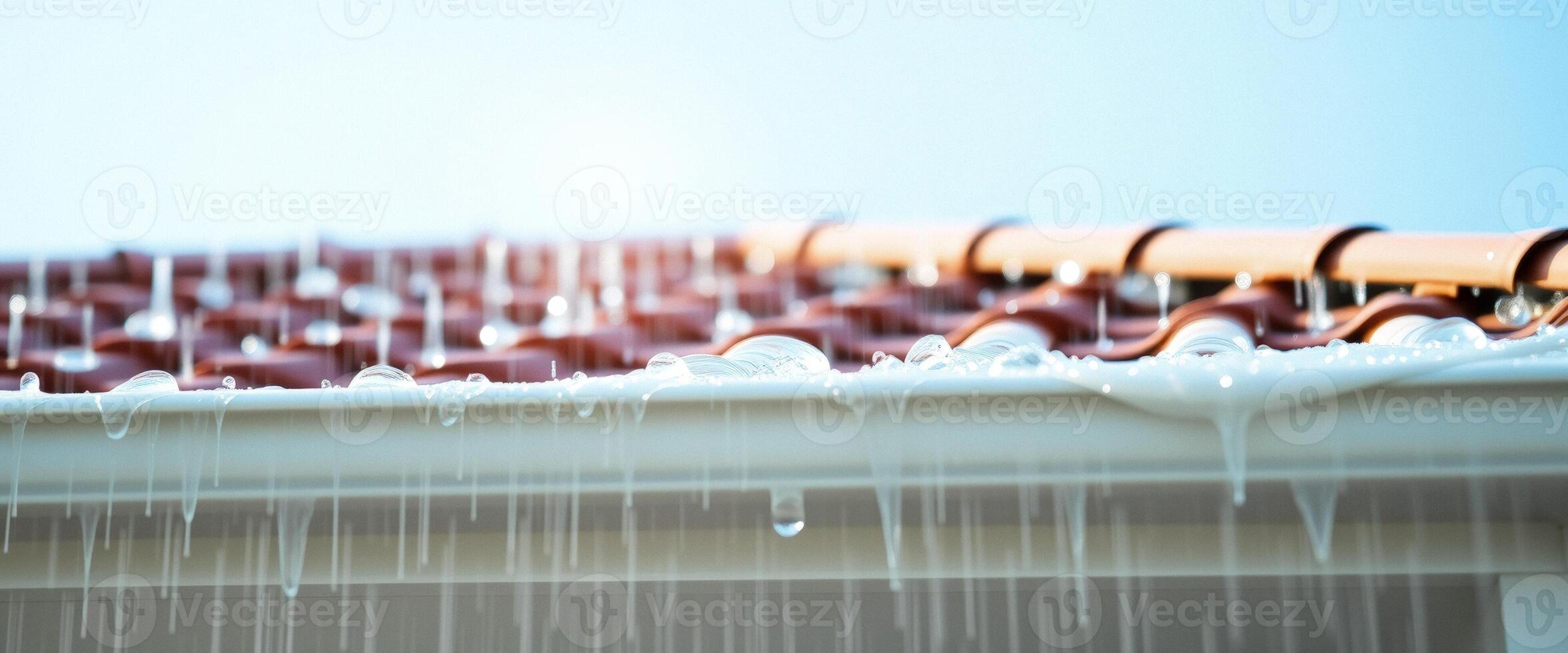 Rainwater dripping from gutter photo