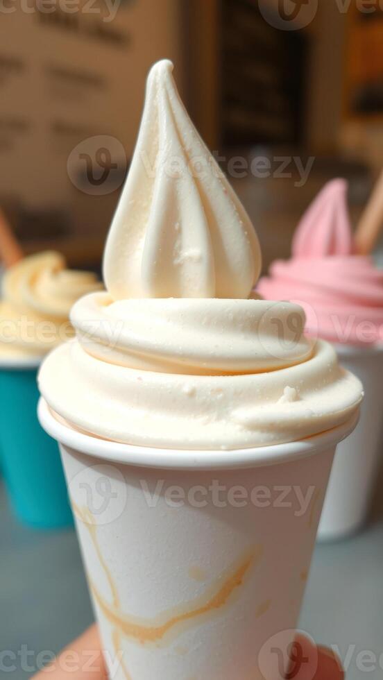 Close up of a cup of soft serve ice cream photo