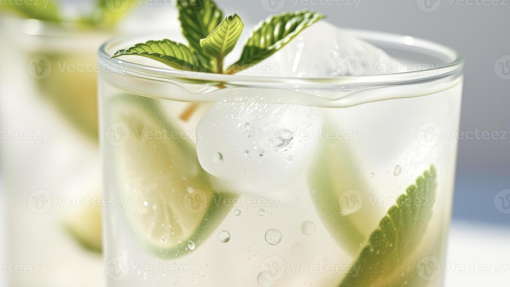 Close Up of a Refreshing Summer Drink with Mint and Ice photo