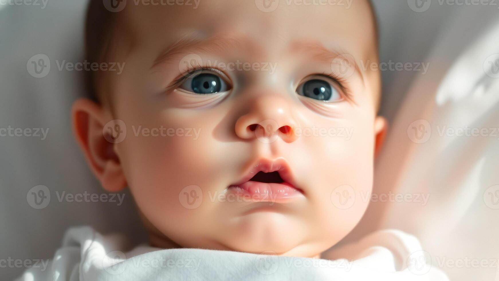 Closeup portrait of a baby with big blue eyes photo