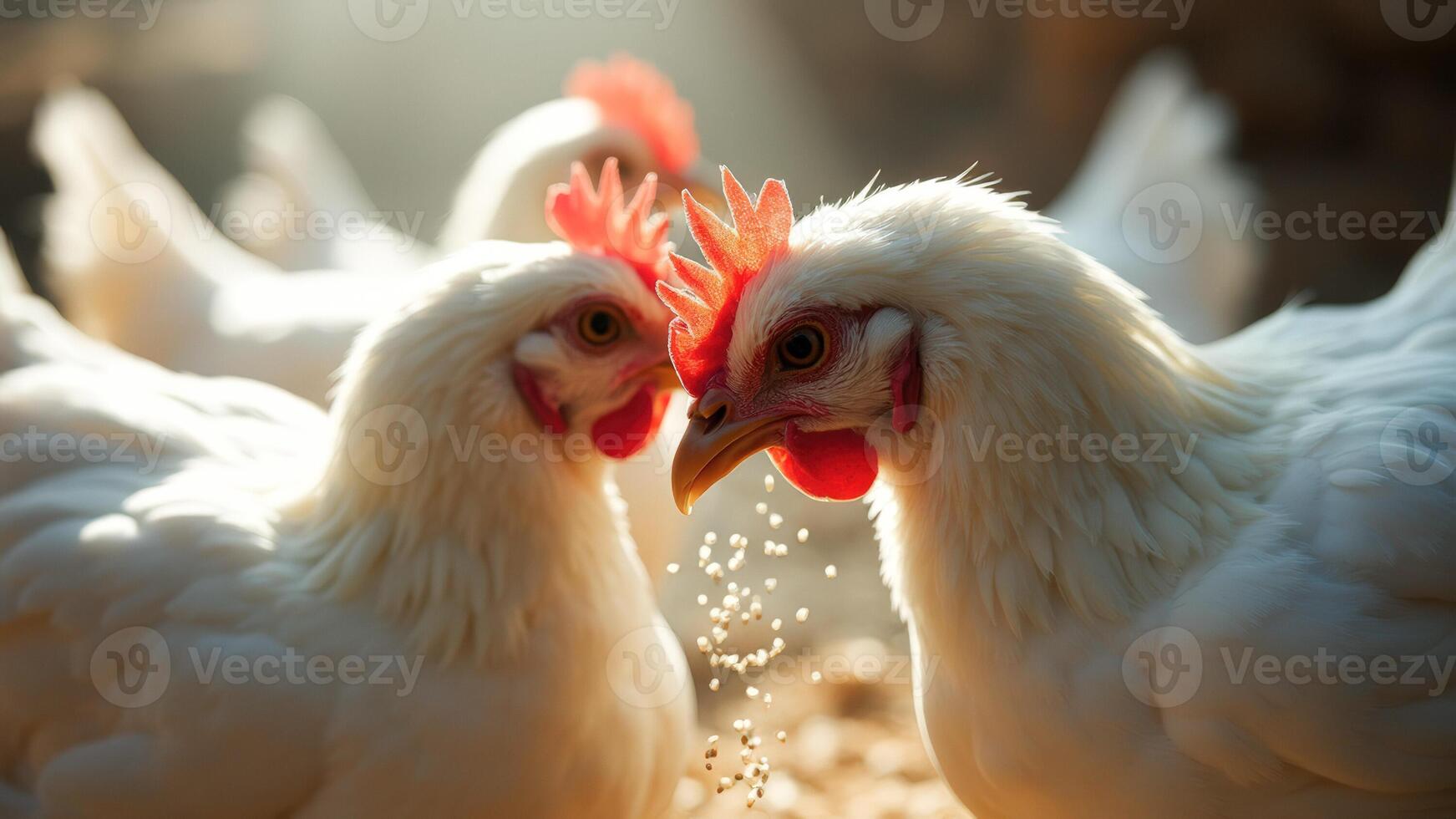 Close Up of White Chickens in a Coop photo