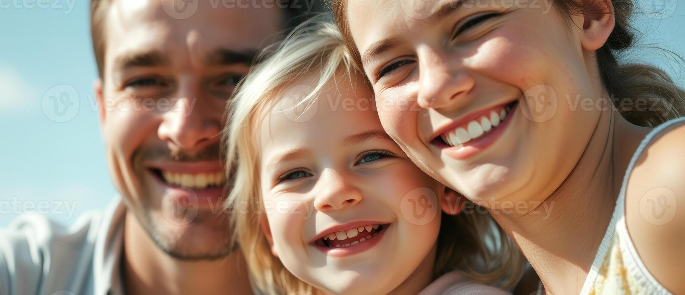 Close-up of a happy family smiling together photo