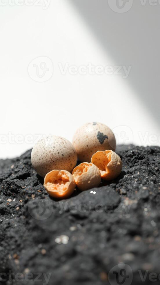 Quail Eggs on Black Rock photo