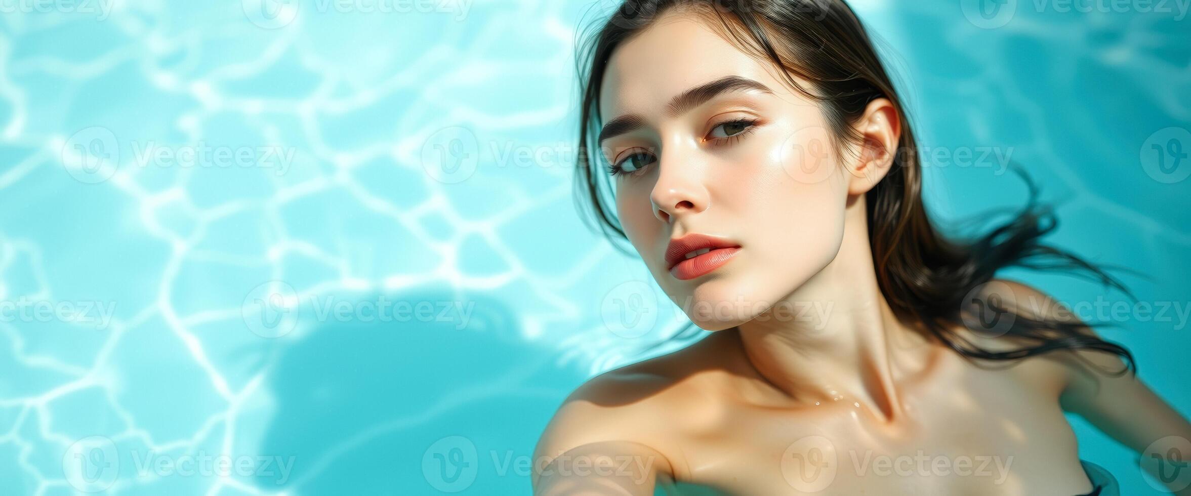 Close-up of a Woman's Face in a Swimming Pool photo