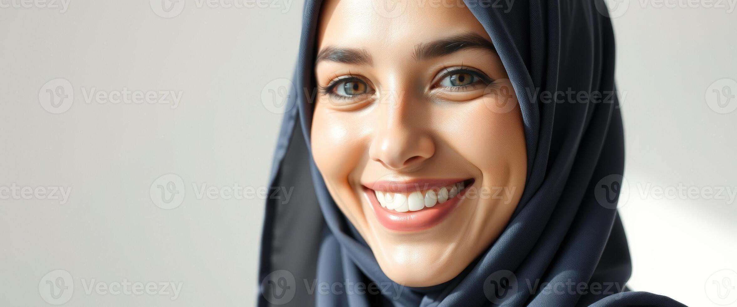 Close-up portrait of a smiling woman wearing a hijab photo