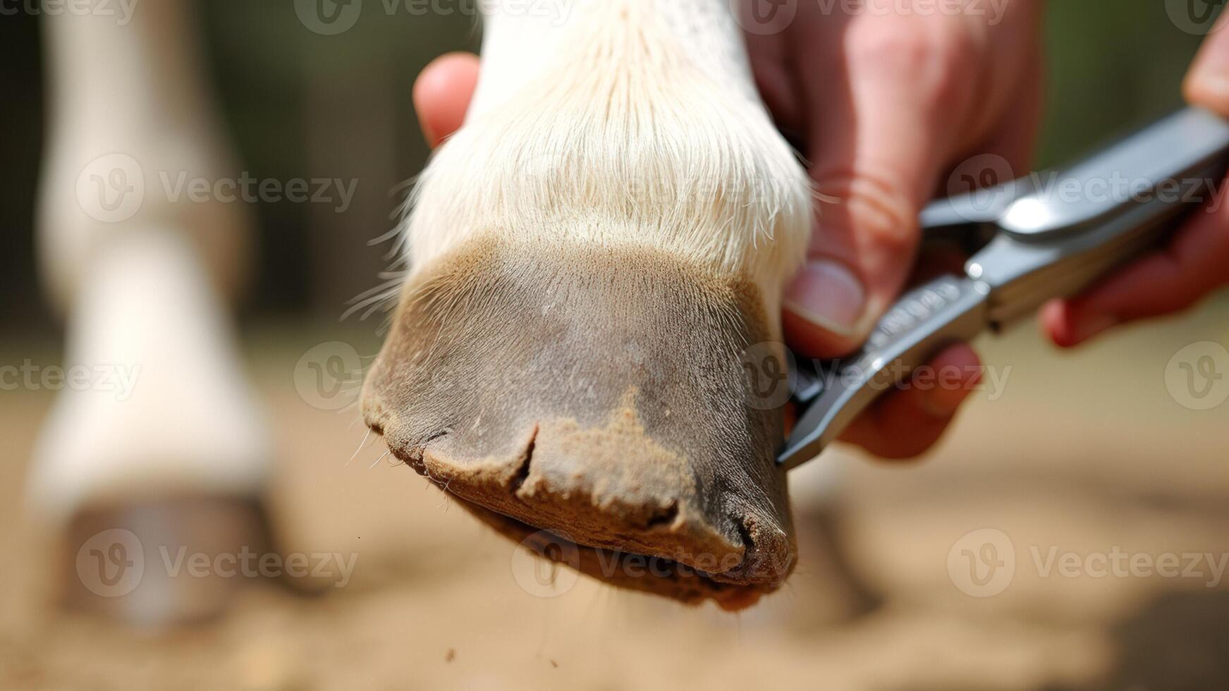 Close Up of Horse Hoof Being Trimmed with Nippers photo
