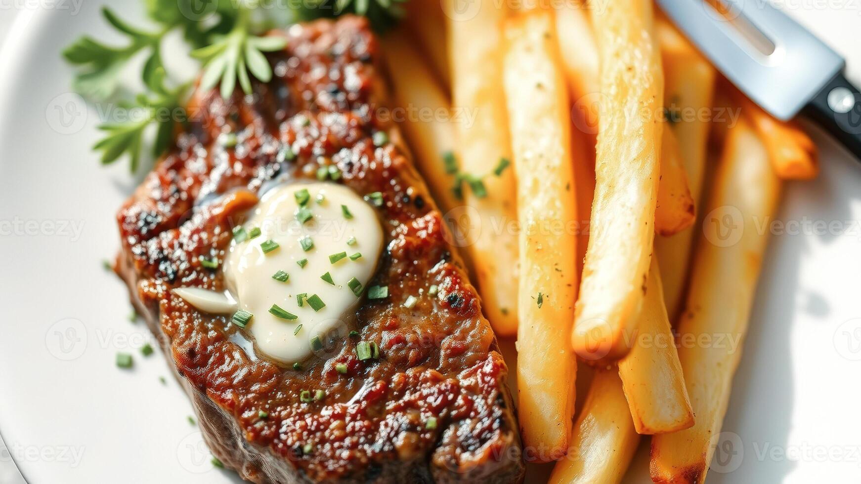 Juicy Steak with Crispy Fries and Parsley photo