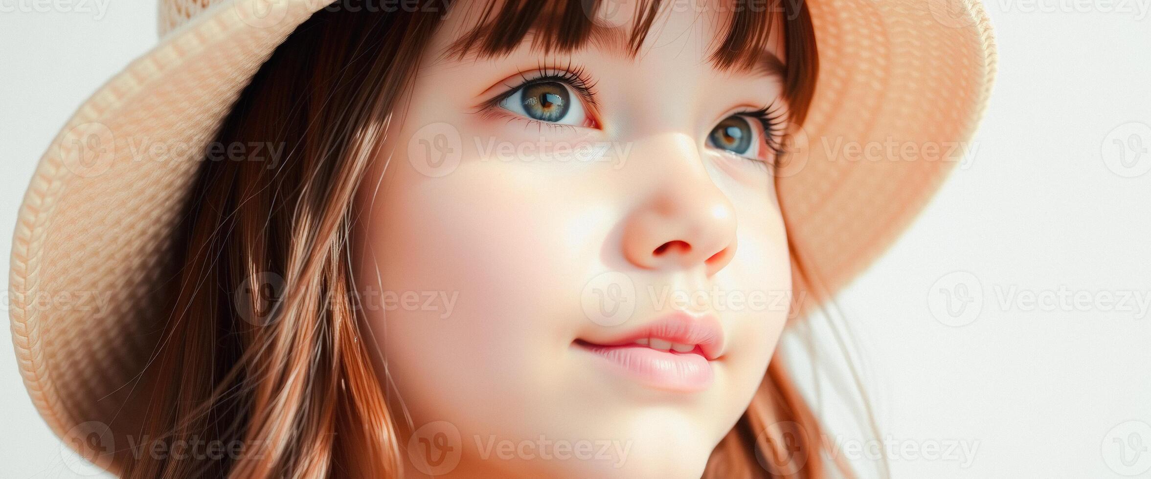 Close-up Portrait of a Young Girl with a Straw Hat photo