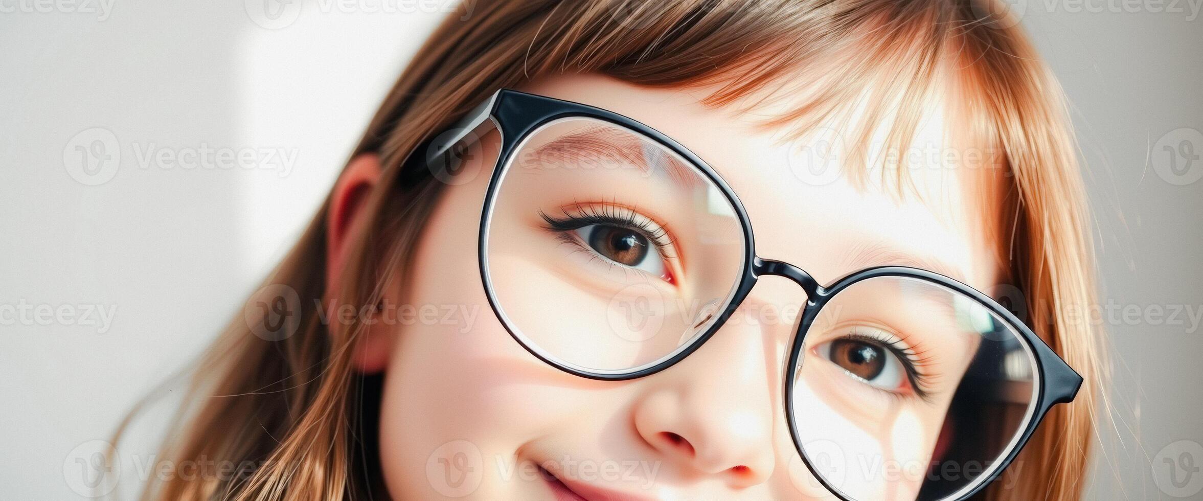 Close-up of a Young Girl's Face with Glasses photo