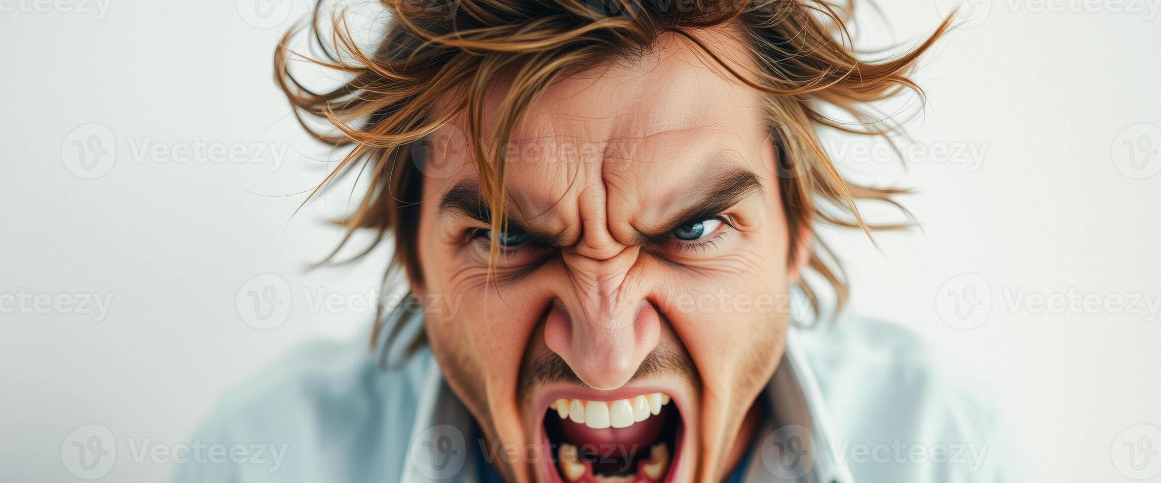 Close Up of a Man with a Wild Look on his Face photo